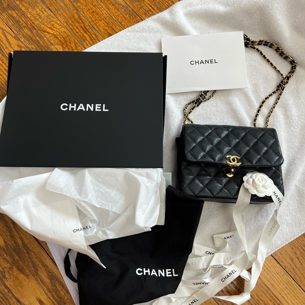 CHANEL CAVIAR QUILTED COCO FIRST FLAP BLACK
